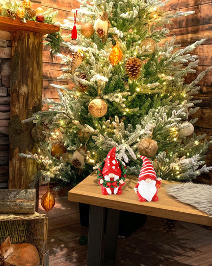 iStatue Set of 2 Resin Christmas Gnomes, 4.3'' Adorable Hand-Painted Tabletop Tomte Collectible Figurines Christmas Decorations for Home and Garden (Xmas)