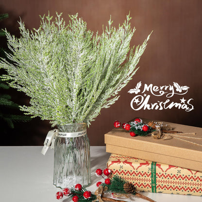 Alpurple 30 Pcs Christmas Snow Frosted Pine Branches- 13.5" Snowy Artificial Pine Needles Branches Twigs- Greenery Ceder Sprigs Pine Picks Stems for Christmas Wreath Home Garden Decoration