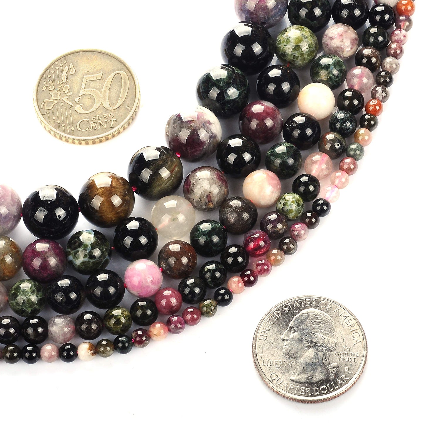 10mm Natural Colourful Tourmaline A Gemstone Round Loose Beads Crystal Stone Bracelet Necklace Accessories Crafts for Jewelry Making DIY,1 Strand 15"