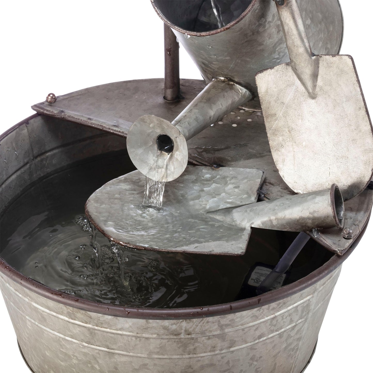 Alpine Corporation YHL106 Outdoor Floor 3-Tiered Metal Garden Tools Water Fountain, Tools and Faucet Waterfall, 28", Gray