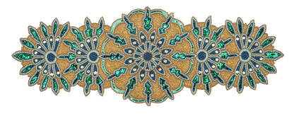 Green Gold Beaded Table Runner 36 Inches Long - Beautiful Fancy Elegant Decorative Handmade Glitz Table Runner for Dining Table Décor, Easter, Farmhouse, Living Room, New Year, Christmas - 13x36 Inch