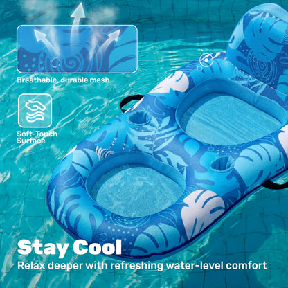 SLOOSH Premium Pool Floats Lounger for Adults - Inflatable Fabric Covered Float Recliner Pool Lounge Chair with Backrest & Cup Holders for Beach Lake Swimming Pool Water