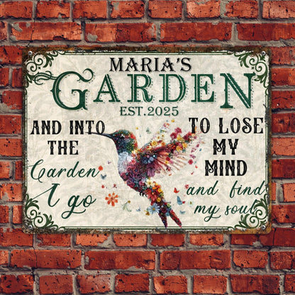 Custom Garden Signs Personalized Metal Tin Sign for Women, Retro Funny Hummingbird Metal Sign for Outdoor, Patio, Yard Rustic Home Decor Gift for Mothers Day, Grandmas, and Gardening Lovers