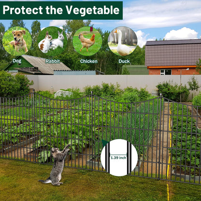 15 Panels Decorative Garden Fence with Gate, 32 in(H) X 35.4 ft(L) No Dig Dog Fence Animal Barrier Outdoor for Yard, Rustproof Metal Garden Edging and Borders, Temporary Fencing Stakes