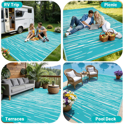 HEBE Outdoor Rug 9'x12' for Patios Clearance Waterproof Patio Mat Plastic Straw Rug Reversible RV Camping Tent Rug Outside Indoor Outdoor Area Rugs for RV,Deck,Beach,Balcony,Camper