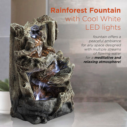Alpine Corporation | 14"H Indoor Tiered Log Tabletop Fountain with LED Lights — Cascading Waterfall Design Creates Relaxing Ambiance for Home & Office Décor