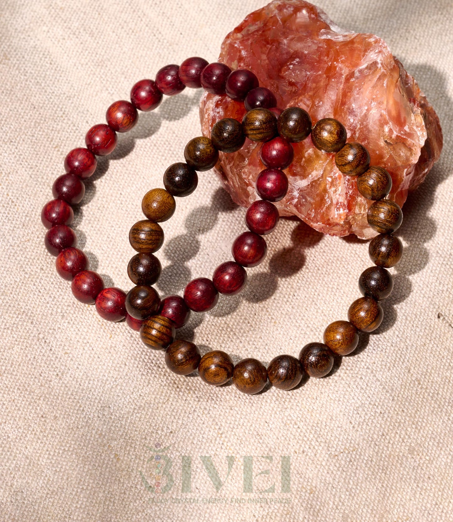 Bivei Natural Gemstone Semi Precious Crystals Handmade Stretchy Round Beads Bracelet, Enhance Positive Energy,Stocking Stuffers for Women(Tiger Skin Wood & Rosewood (Prayer Beads) Medium)