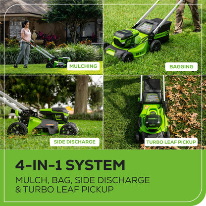 Greenworks 60V 21" Brushless (Self-Propelled) Cordless Lawn Mower, 2 x 4.0Ah Batteries (3/4 Acre, Rapid Charger, 4-in-1, LED Lights, IPX4)