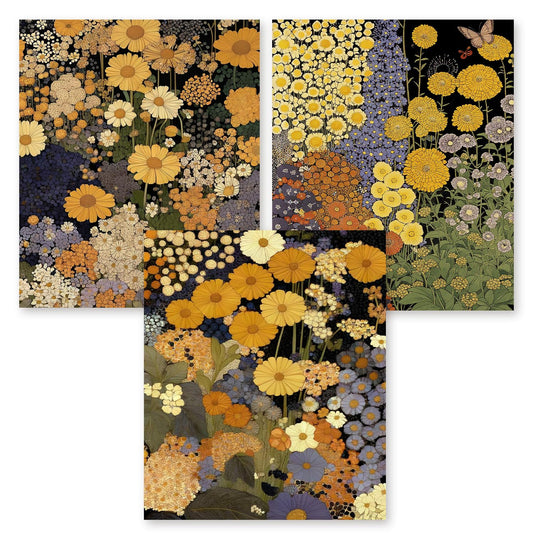 RLTXBUK 3 Pack Vintage Floral Diamond Art Kits, Cottagecore Wildflower Botanical Gem Diamond Painting Art Kits for Adults Beginners, Cottagecore Room Decor 9.8x11.8 Inch
