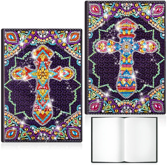 Qilery 2 Pcs 5d Diamond Art Kits for Adults, DIY Leather Diamond Painting Journals Notebooks Bible Cross Gem Dots Art Crafts for Adults, Beginners, Birthdays, Graduation Gifts with Tools