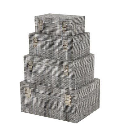 Deco 79 Fabric Handmade Decorative Box Storage Book Shaped Boxes with Silver Latches, Set of 4 Decorative Keepsake Boxes 10", 9", 8", 6" H, Black