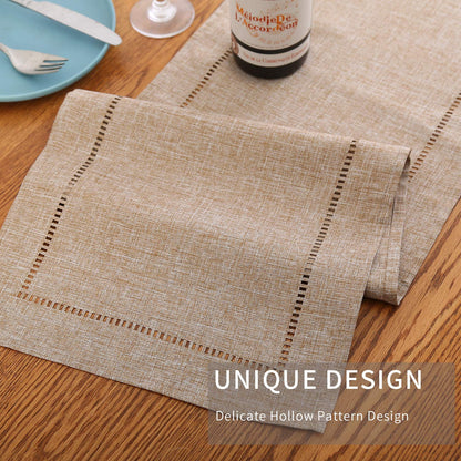 Tosewever Decorative Linen Table Runner Farmhouse Style Tabletop Collection 14 x 108 Inches Table Runners for Everyday Dining Wedding Party Holiday Home Decor (14" x 108", Light Coffee/Straight)