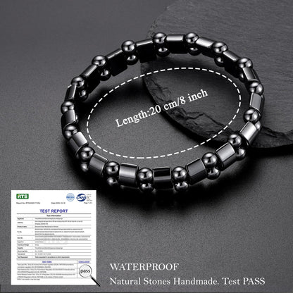 HEYOLL Hematite Bracelet Men Natural Stones Handmade Bracelets Hematite Stone Healing Bracelet, Mens Bracelet Gifts for Husband Brithday Valentines Day Gifts for Men