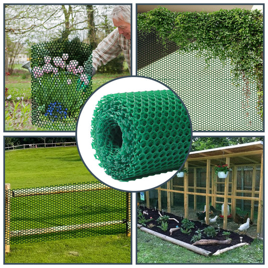 Plastic Wire Mesh Fence, 1.3ft x 50ft /15.7in x 600in Plastic Chicken Wire Fence Mesh Versatile Plastic Fencing Wire Netting Poultry Animal Barrier Fence with 150 Zip Ties for Garden & Farm, Green