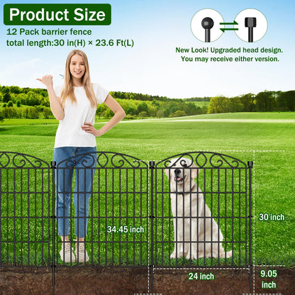 Garden Fence 12 Panel with Gate - 30in H x 23.6ft L, No Dig Rustproof Metal Tall Animal Barrier for Dogs Rabbits, Decorative Outdoor Border for Yard, Patio, and Flower Beds