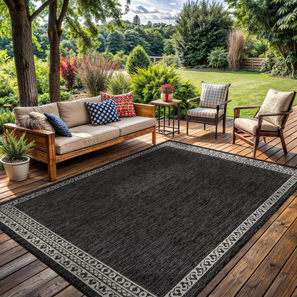 Washable Outdoor Rug 8x10 Modern Area Rugs Outdoor Carpets Bordered Pattern Non Shedding Waterproof Easy Clean Patio Deck Porch Living Room Bedroom Garden RV (8 X 10 Dark Gray)