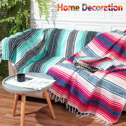 Peryiter 9 Pcs Mexican Blanket Bulk Large Yoga Blanket Striped Falsa with Fringed for Outdoor Beach Picnic Couch, 45 x 70 inch(Bright Colors)