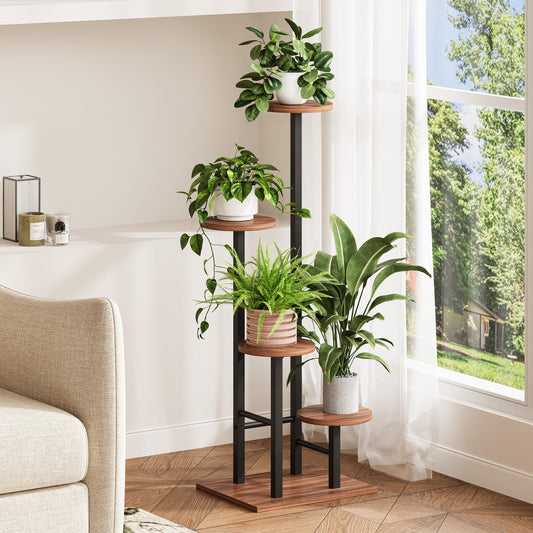 YAUKTAK 5 Tier Plant Stand Indoor, Corner Plant Shelf, Plant Shelves Organizer, Flower Stand for Multiple Plants, Tall Wood Plant Shelf Holder for Indoor, for Living Room, Balcony GPS108DR