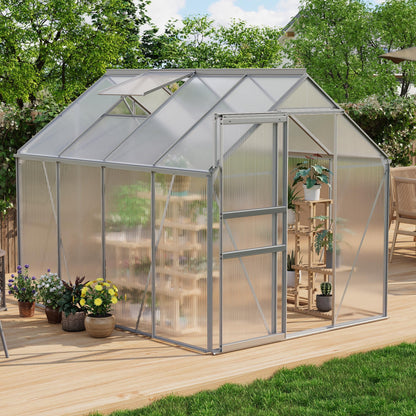 GAOMON Greenhouses, Large Walk in Greenhouses for Outdoors and Garden Planting, Polycarbonate Greenhouse with Enhanced Aluminum Frame, Adjustable Roof Vent ＆ Sliding Door for Winter Use(White, 6*8FT)