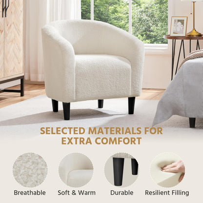 Yaheetech Accent Barrel Chair, Boucle Fabric Club Chair, Furry Sherpa Elegant Armchair with Cozy Soft Padded, Suitable for Living Room Bedroom Reception Room Office, Ivory