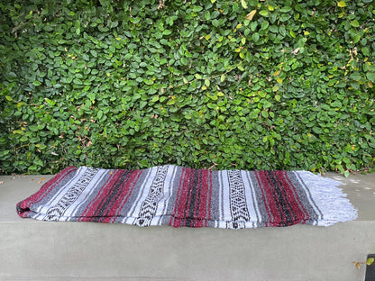 Del Mex Classic Mexican Blanket, Large Authentic Woven Falsa Throw (70"x50"), Artisan Southwest Décor for Beach, Yoga, Outdoors (Burgundy)