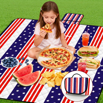 Poedist Extra Large Patriotic Picnic Blanket Waterproof,80"x 80"Foldable Machine Washable Beach Blanket,Outdoor Blanket for 6-8 Adults,Suitable for Indoor Crawling,Park Beach,Camping,Hiking,Family