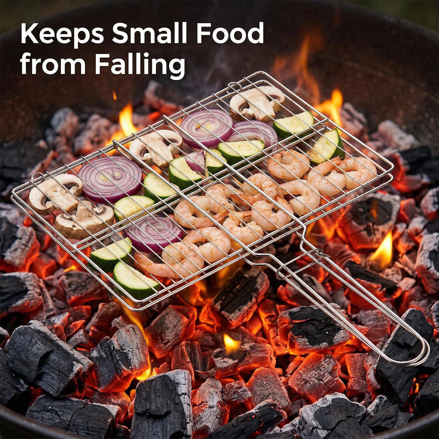 Stainless Steel Fish Grill Basket for Outdoor BBQ, Heavy Duty Lockable Grilling Rack for Fish Vegetables Steak Veggies Shrimp Meat, Portable Campfire Cooking Mesh Grate Tool, 12 x 8 Inch