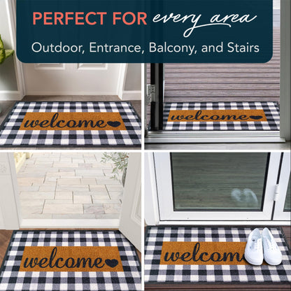 ubdyo Welcome Mat for Front Door Outside - Dirt Trapping Doormat Outdoor Entrance - Low Profile Welcome Matt Outdoor - Rubber Backing Anti Slip Door Mat - Regular 30'' x17'' (Checkered)