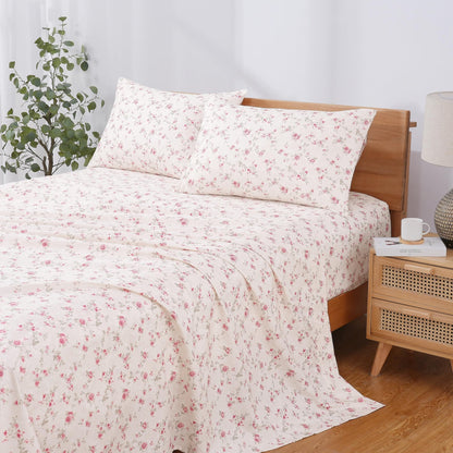 Modern Threads 4-Piece Ultra Soft Microfiber Bed Sheets Set, Wrinkle Free Sheets with Deep Pockets Fitted Sheet, Flat Sheet & Pillowcases, Lightweight Breathable Bedding, Floral Rose, Queen