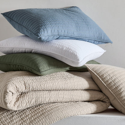 WDCOZY 100% Cotton Queen Size Quilt Set - Beige Neutral Striped Pick Stitch Soft Lightweight Bedspread, Textured Like Linen, Farmhouse Country Rustic Coverlet, Shabby Chic Gauze Bedding, 3 Pieces