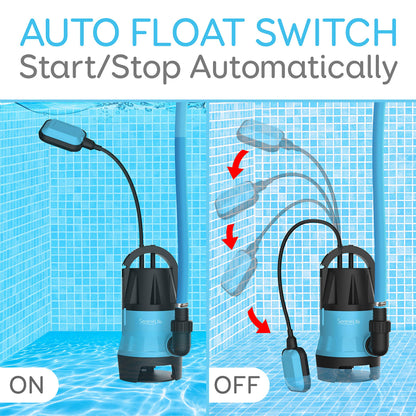 SereneLife 400W Submersible Pump Clean Dirty Water Powerful Utility Sump Pump Auto Float Switch,16 ft. Cord, Basement, Yard, Swimming Pool, Pond, Flooded Area, Garden or Flat Hose