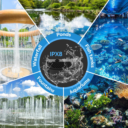 KioGro 1320GPH/100W Large Water Fountain Pump, Pond Pump Fountain Kits for Outdoor, Pond Equipment with 3 Nozzle Options, Adjustable Water Flow, IPX8 waterproof, Black
