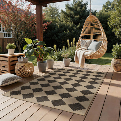 GENIMO Indoor Outdoor Area Rug 5'x8', Checkered Easy Jute Rug Machine Washable, Easy-Cleaning, Non Slip Geometric Outdoor Carpet for Patio, Living Room, Backyard, Porch, Deck, Balcony