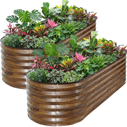 ZORMY Galvanized Raised Garden Bed Outdoor- 2PCS 6x2x1.4ft Oval Steel Raised Beds for Gardening, Metal Planter Box with Protective Strip and Gloves for Vegetables, Flowers, Fruits(Brown)