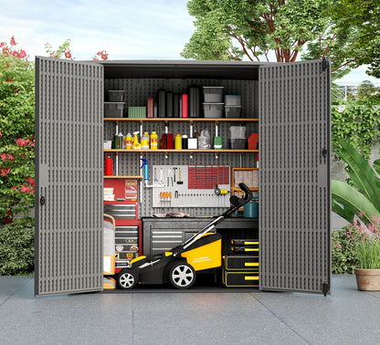 ZZM Outdoor Storage Shed 6x4 Ft, All-Weather Resistant Resin Garden Sheds & Outdoor Storage Clearance with Floor and Windows, Double-layer Plastic Tool Shed for Backyard, Patio & Lawn (Gray,Flat Roof)