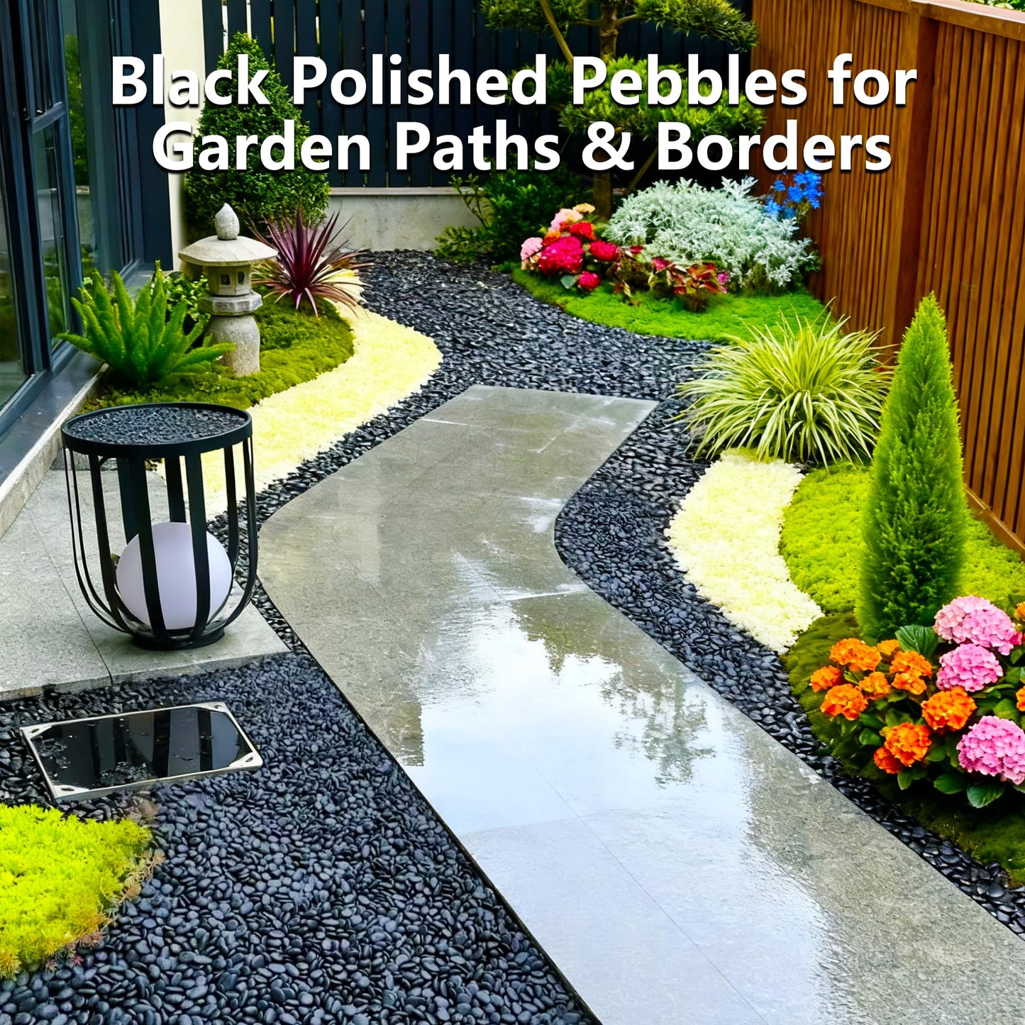 Garrdeen 45LB Black Polished River Rocks, 0.5–1.0 inch Decorative Pebbles for Garden, Smooth Stones for Aquarium, Fish Tank, Flower Pots, Indoor Water Fountains, Pathways & Backyard Landscaping