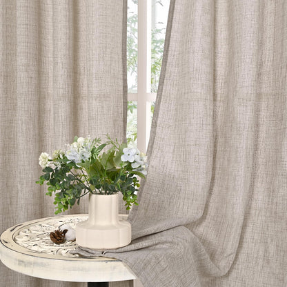 YoungsTex Linen Semi Sheer Curtains 63 Inch Length 2 Panels for Living Room - Light Filtering Drapes with Bronze Grommet Beige Window Treatments for Country Office Bedroom, 52 X 63 Inch