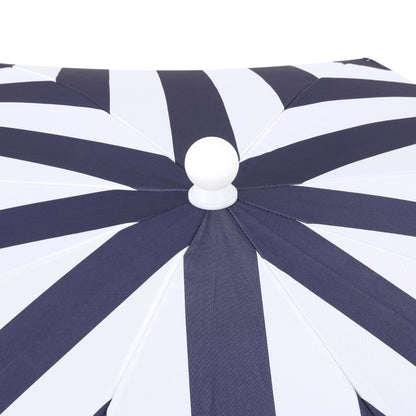JONATHAN Y UMB1003N Mariner 6.5 ft. Cottage Fringe Tassel Market Beach Umbrella with Push Button Tilt, Wind Vent and UV Protection, and Matching Carry Bag in Navy and White Stripe/Cream, White Pole
