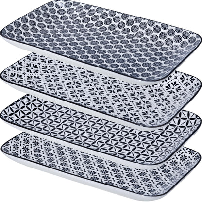 LEHAHA Serving Platters Set of 4, 12" Inch Rectangular Tray, Serving Dishes for Entertaining, Ceramic Serving Trays for Serving Food for Party and Cookies, Microwave & Dishwasher Safe, Black