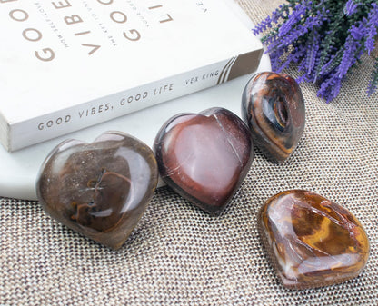 Crocon 50mm Red Tiger Eye Heart stone Big Heart Shape Puff Stones Set 450+ Carats Pocket Crystal Healing Tumble Collection Palm Worry Stone Good Luck Charm Meditation Gift Craft Home Decor