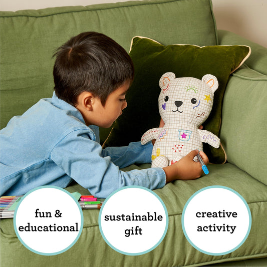 eatsleepdoodle Coloring Bear Plush Toy for Kids – DIY Stuffed Animal with Washable Markers, Reusable Colorable Doodle Teddy Bear for Boys & Girls, Creative Gift for Art & Playtime,Arts & Crafts Toy