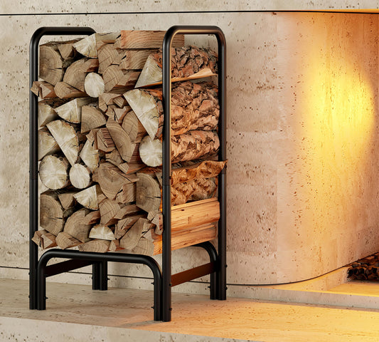 Kingson Firewood Rack Log Holder for Indoor Outdoor Fireplace Black Detachable Firewood Storage Log Storage Holder