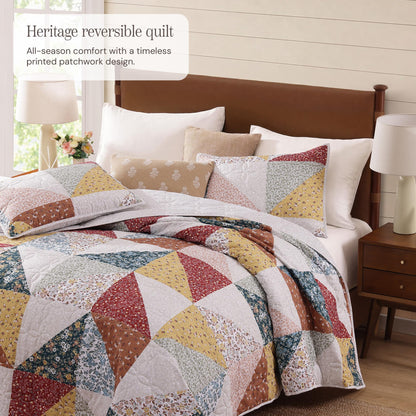 BLOOMHAVEN Quilt Set Queen Size, Patchwork Burnt Orange Floral Quilt Sets, Reversible Bedspread Lightweight and Breathable for All Seasons, Soft Quilted Bedspread with 2 Pillow Shams