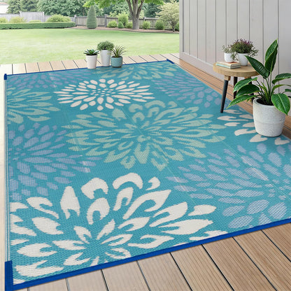 HEBE Waterproof Outdoor Rug 5x8 for Patios, Floral Reversible Plastic Straw Rug Patio Mat, Indoor Outdoor Carpet RV Mat Camping Rug for Deck, Camper, Porch, Balcony, Backyard, Picnic