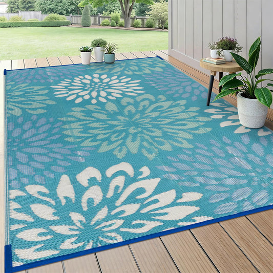 HEBE Waterproof Outdoor Rug 5x8 for Patios, Floral Reversible Plastic Straw Rug Patio Mat, Indoor Outdoor Carpet RV Mat Camping Rug for Deck, Camper, Porch, Balcony, Backyard, Picnic