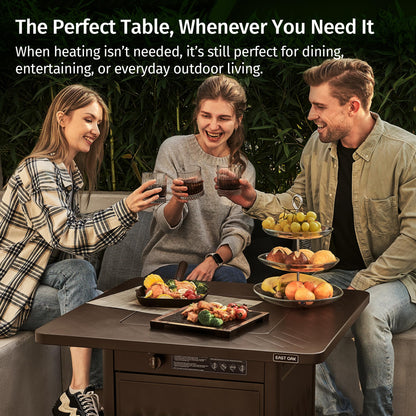 East Oak 32" Outdoor Propane Fire Pit Table | 50,000 BTU Gas Fire Pit Table for Outside with Magnetic Lid | Storage Basket & Lava Rocks | CSA Certified for Patio, Garden & Backyard | Brown