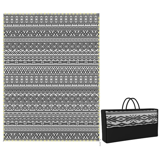 Outsunny Reversible Outdoor Rug Carpet with USB Lights, 12' x 9', Plastic Straw Rug, Patio Mat, Portable RV Camping Mat with Carry Bag