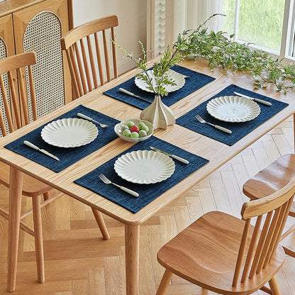 Softalker Faux Linen Placemats Set of 4-12 x 18 Inch, Heat Resistant Double Layered Durable Burlap Farmhouse Place Mats, Non-Slip Washable Rustic Table Mats for Dining, Kitchen, Party（Navy Blue
