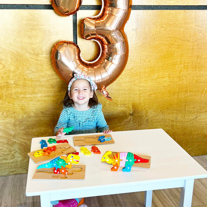 MONTESSORI MAMA Toddler Puzzles for Kids Ages 3-5 Dinosaur Puzzle 5-Pack, Montessori Toys for 3 Year Olds, Toddler Toys Age 2-4 Gifts for 3 Year Old Boys Girls, Wooden Puzzles for Toddlers