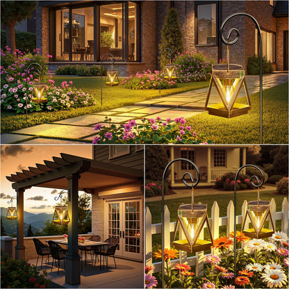 KOOPER Solar Lanterns Outdoor Waterproof, 4 Pack Upgraded Metal Hanging Solar Lights Outdoor Lantern Decorative, Bright Bronze Hanging Lanterns for Yard Patio Table Pathway Garden Decor